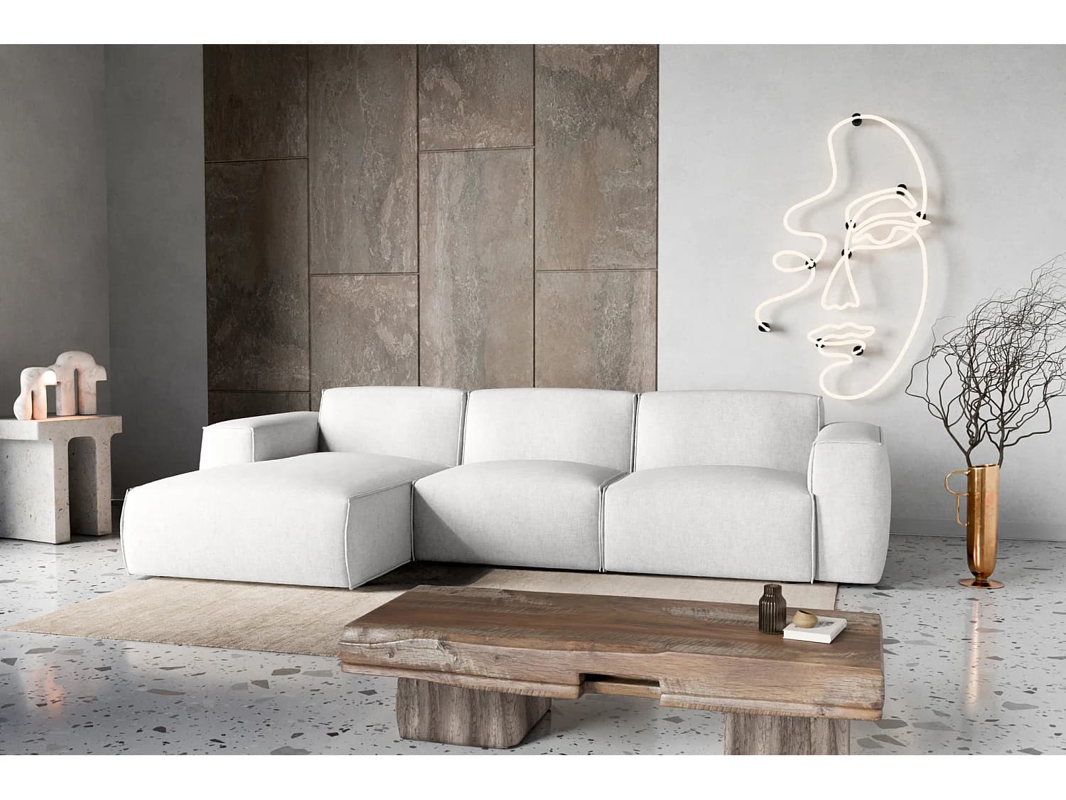 Canapé d'Angle gauche avec fonction de couchage Hudson gris clair