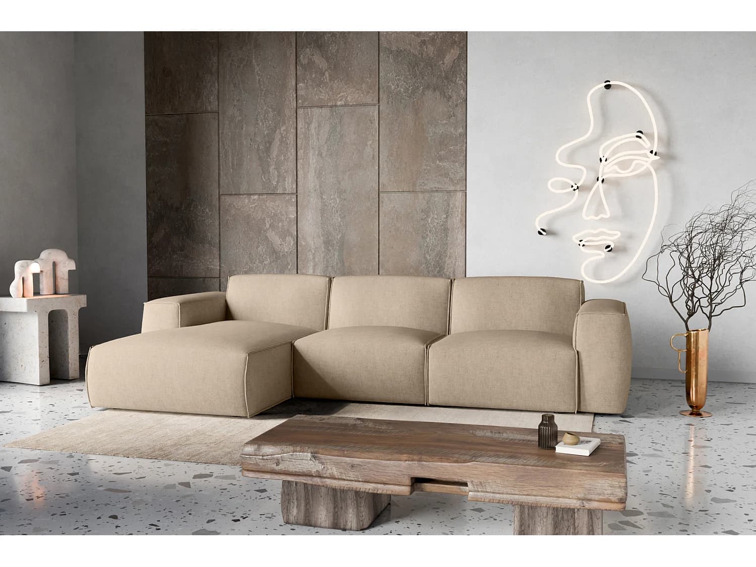 Canapé d'Angle gauche avec fonction de couchage Hudson moutarde
