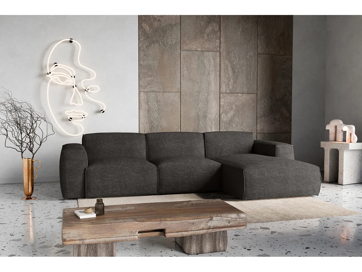 Canapé d'Angle droit avec fonction de couchage Hudson brun chocolat luxe