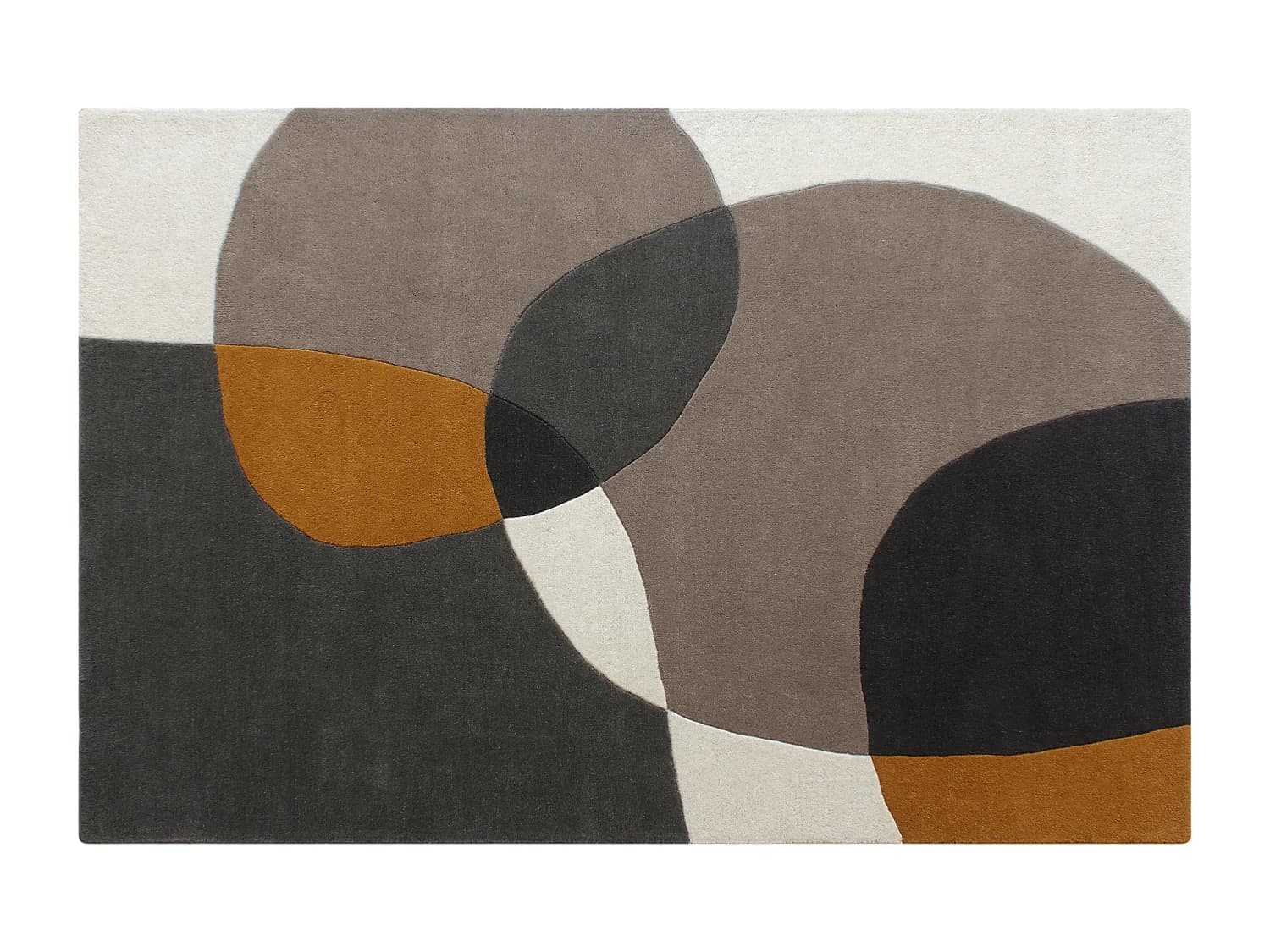 Tapis tufté 100% laine motifs abstraits - 160 x 230 cm - Taupe et gris - 2400 g/m² - GUALINA