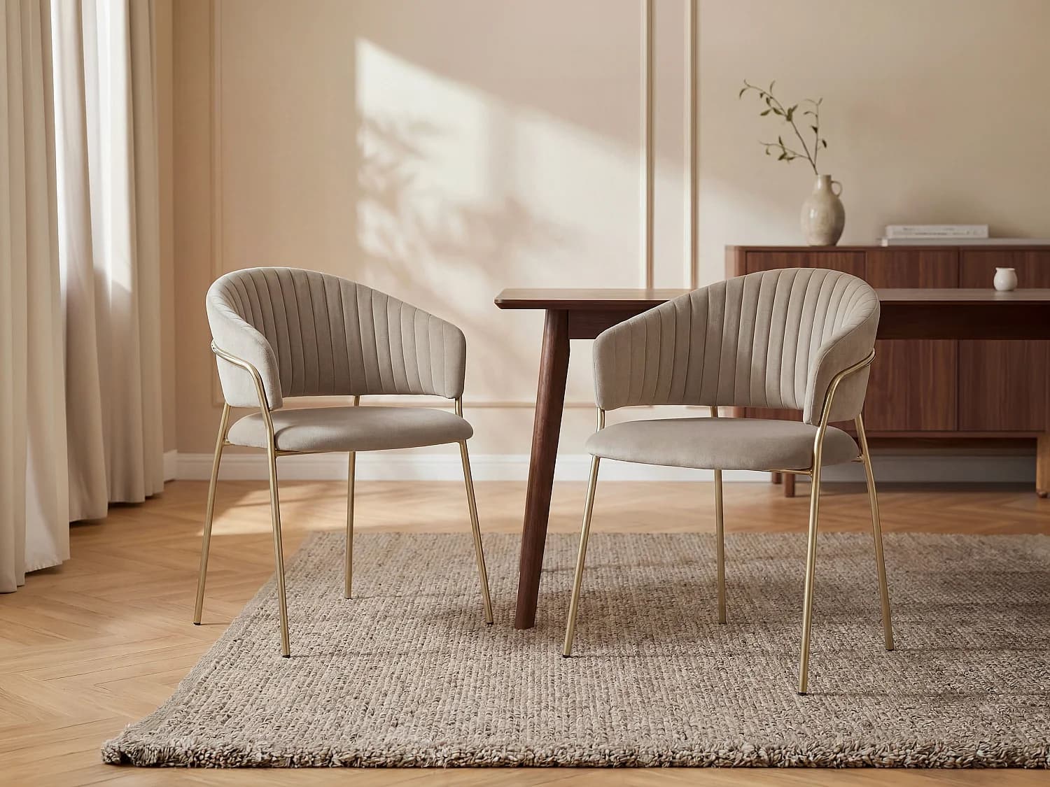Lot de 2 chaises en velours et métal doré - Beige - MADOLIA
