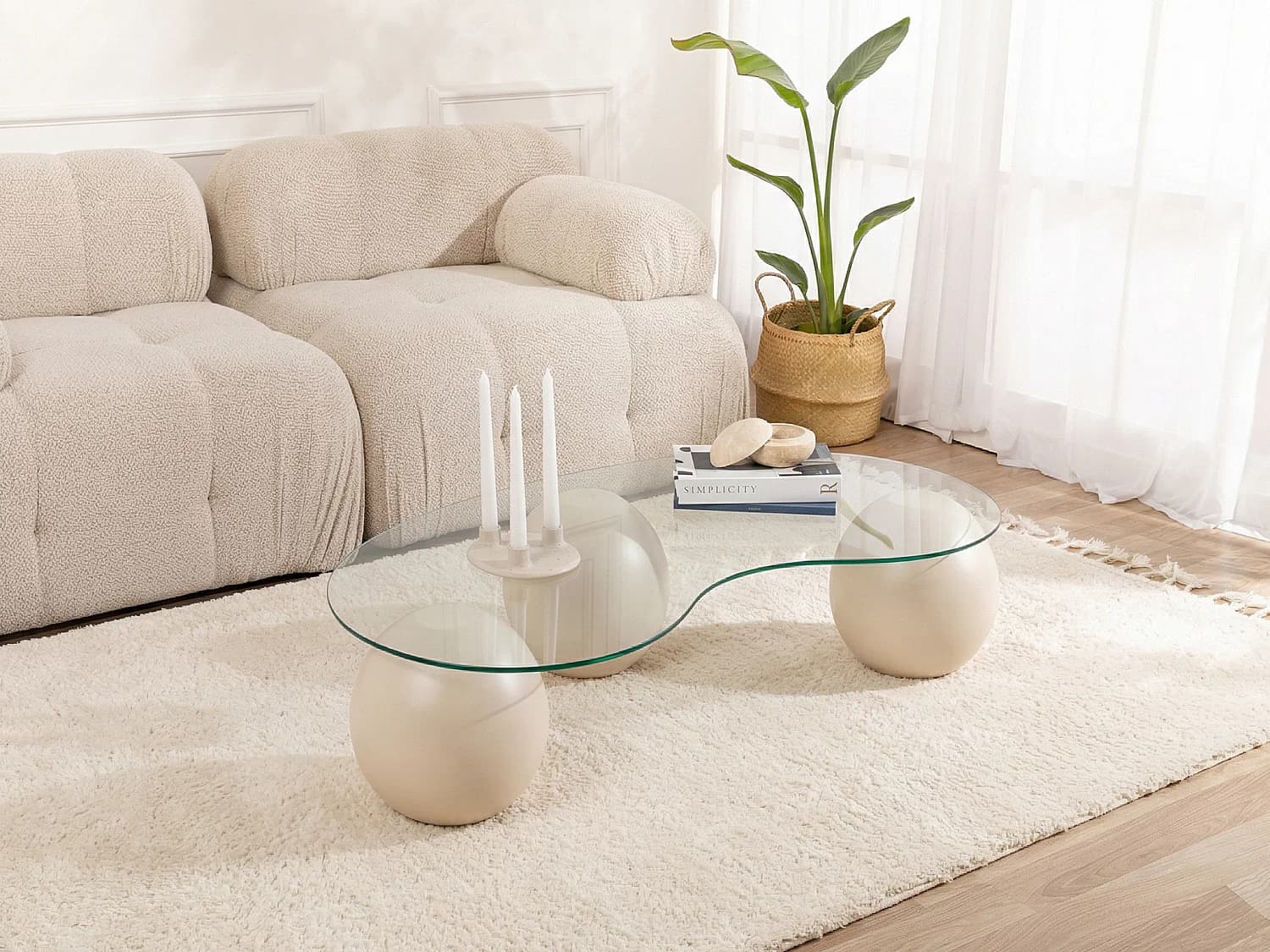 Table basse en verre trempé - Transparent et beige - DENISA