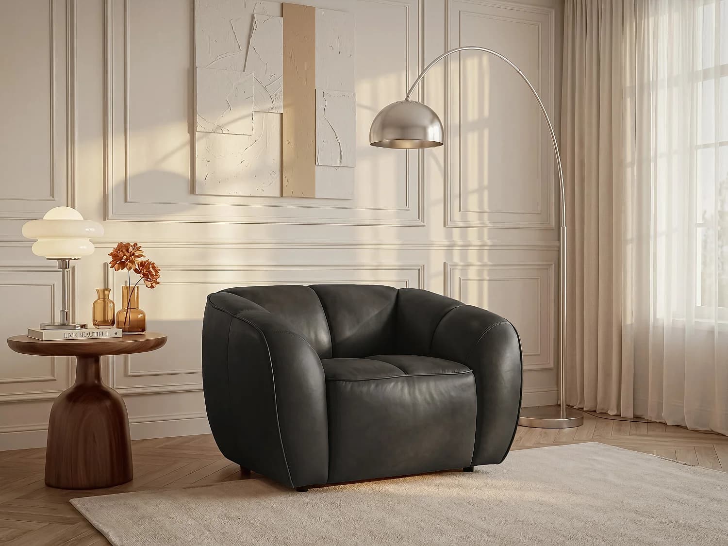 Fauteuil en cuir noir PRADONI