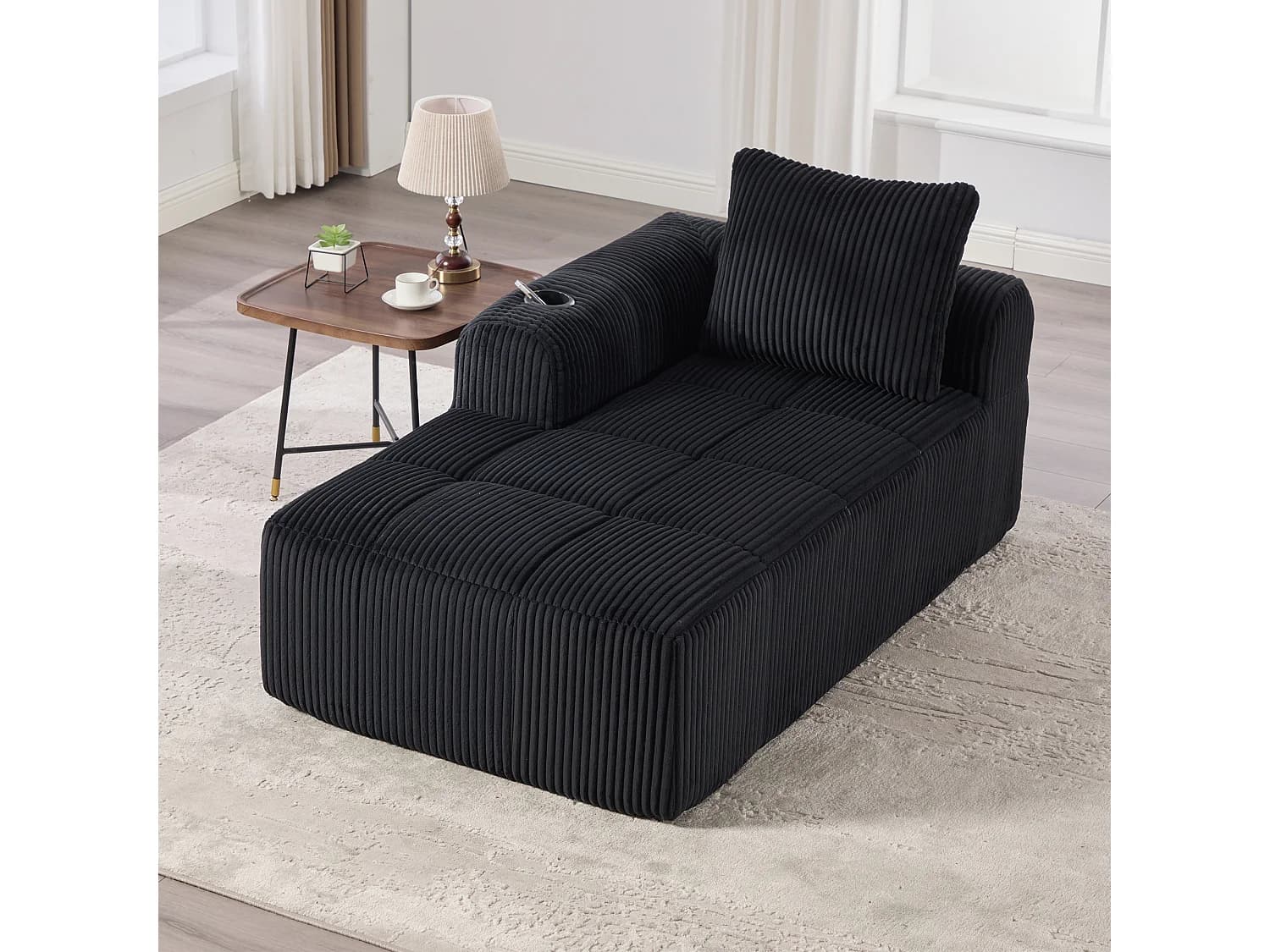 Canapé inclinable en velours côtelé avec poche latérale - Sans montage -Noir