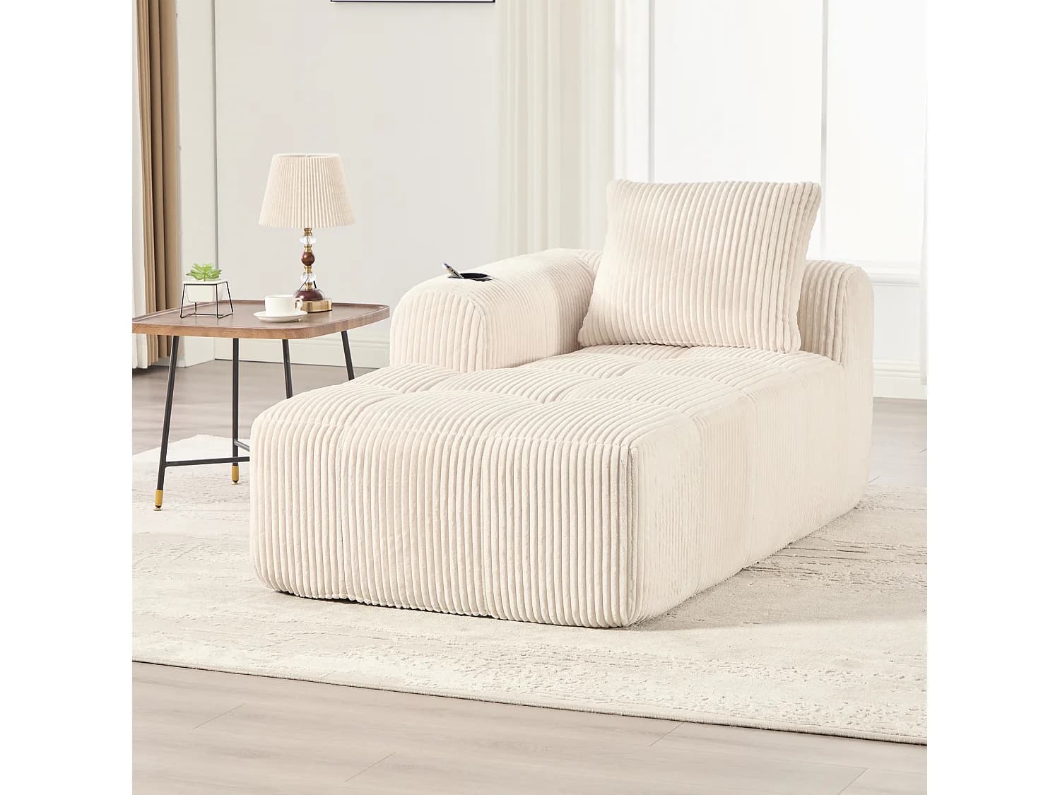 Canapé inclinable en velours côtelé avec poche latérale - Sans montage -Beige