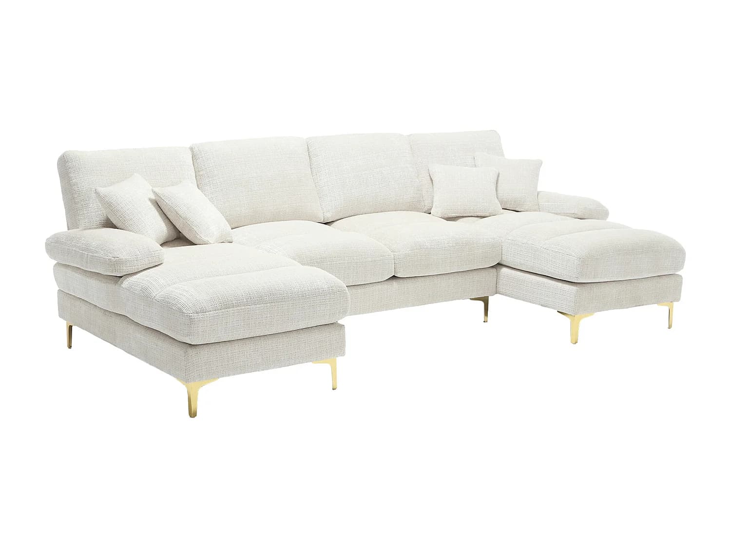 Canapé d'angle en U 272x136x88 cm, 2 méridiennes, coussins inclus, chenille beige