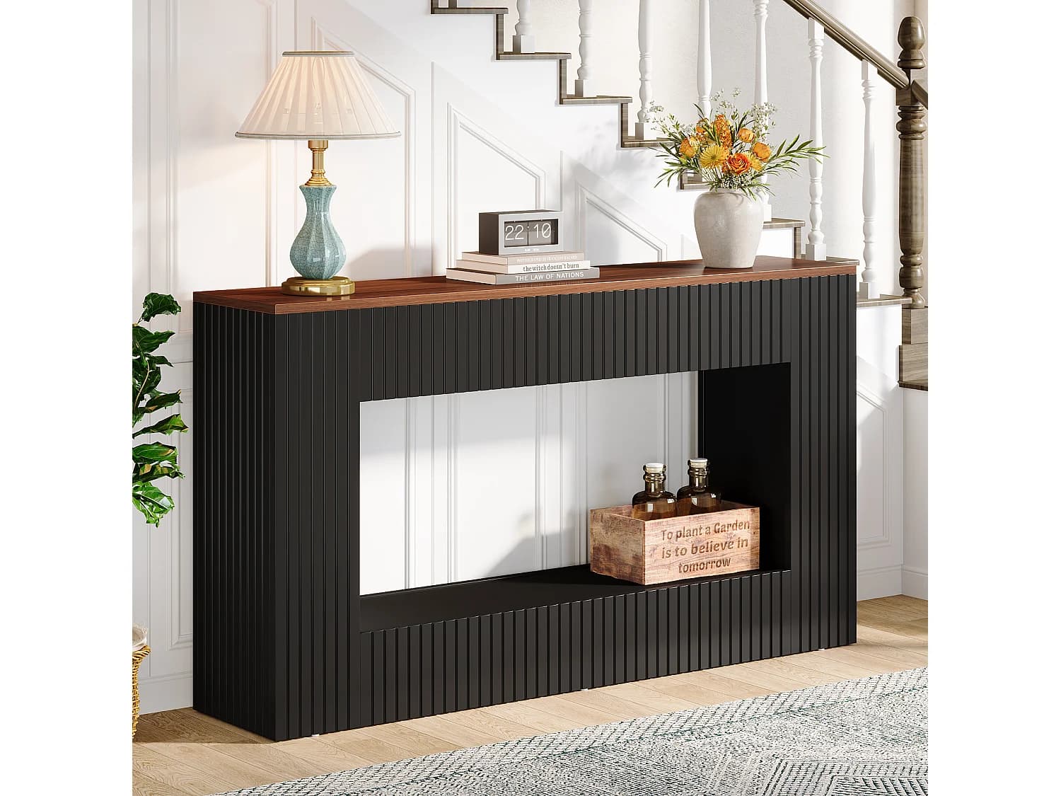 Table console moderne, 140 x 30 x 85 cm, table de couloir, table basse étroite avec rangement