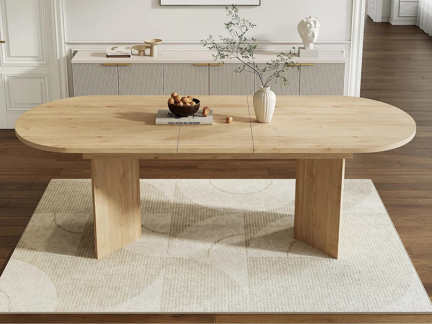Table à manger extensible 160-200x90x75 cm - pour 6-8 personnes - coins arrondis - plateau épais - MDF - naturel