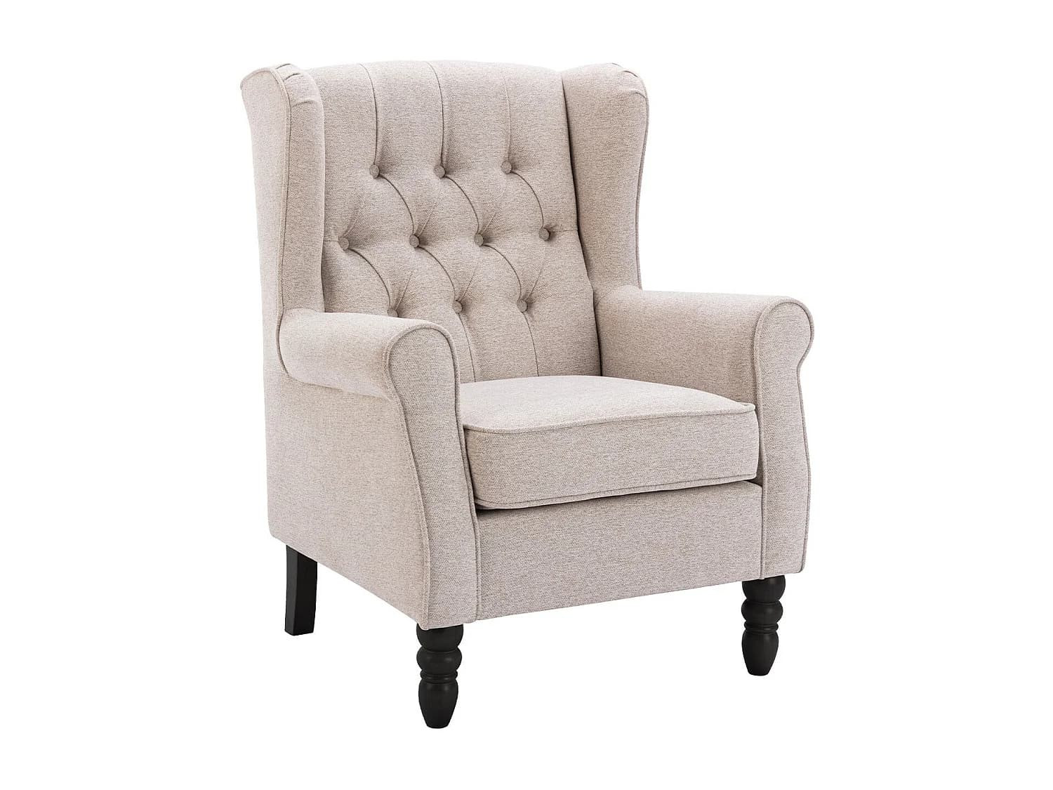Fauteuil beige avec accoudoirs, fauteuil individuel en tissu, style rétro français, cadre en bois massif