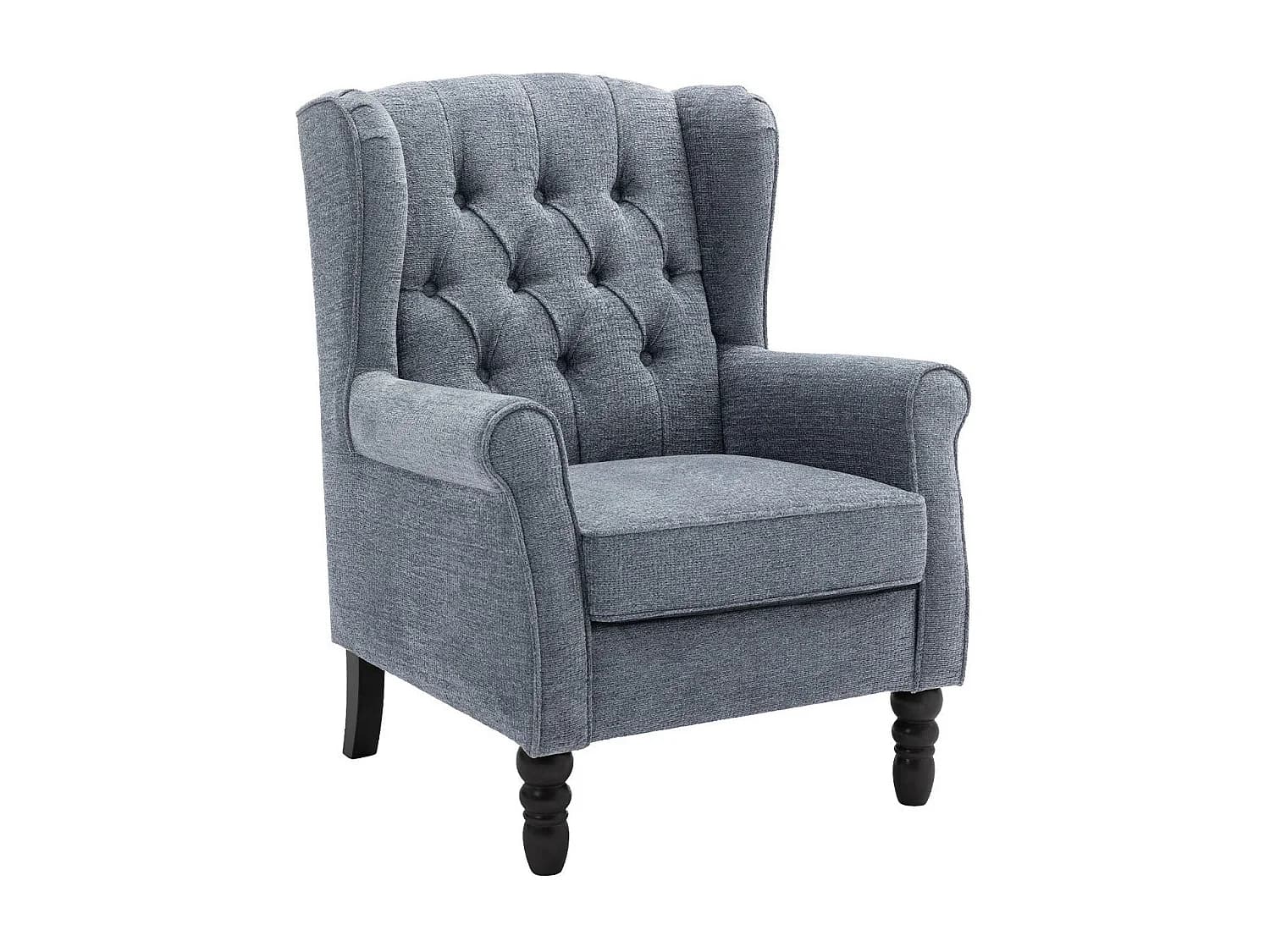 Fauteuil bleu avec accoudoirs, fauteuil individuel en tissu, style rétro français, cadre en bois massif