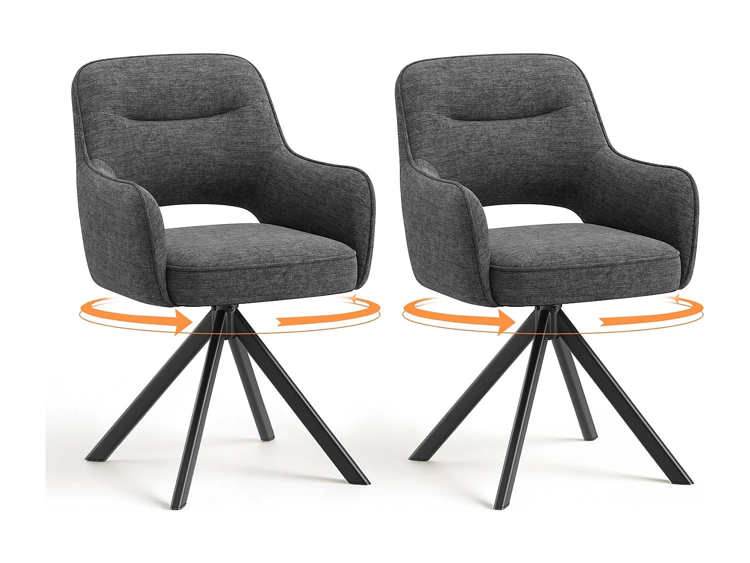 Lot 2 Chaise pivotante premium avec demi-accoudoirs - Base métallique haute stabilité - Gris