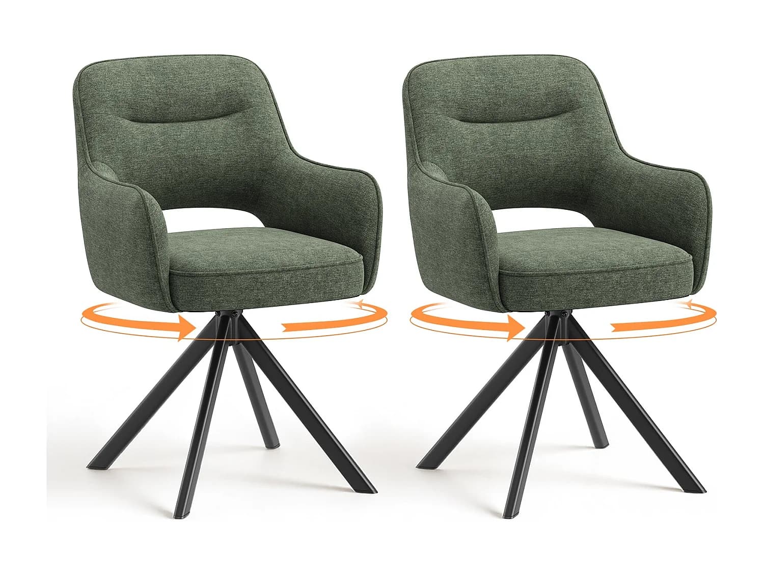 Lot 2 Chaise pivotante premium avec demi-accoudoirs - Base métallique haute stabilité - Vert