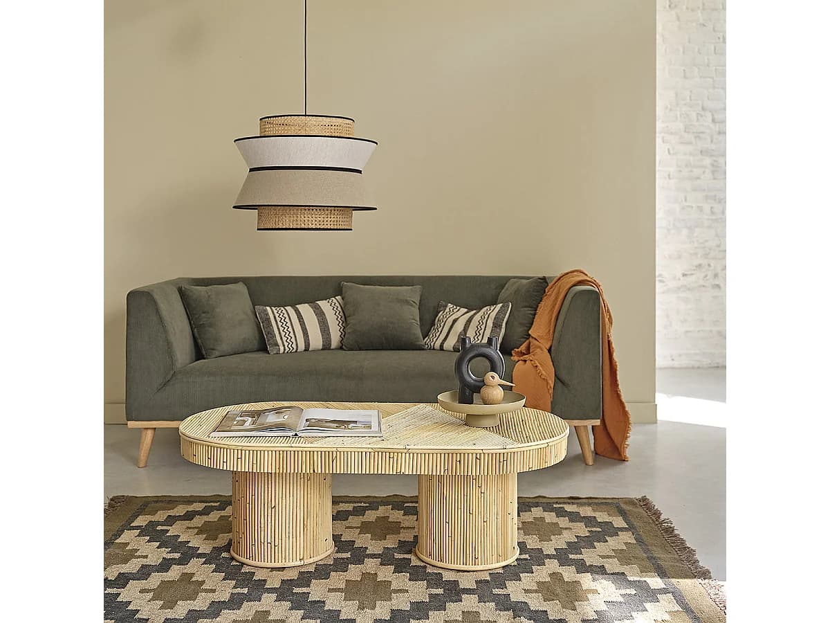 Table basse en canne de rotin 120 cm