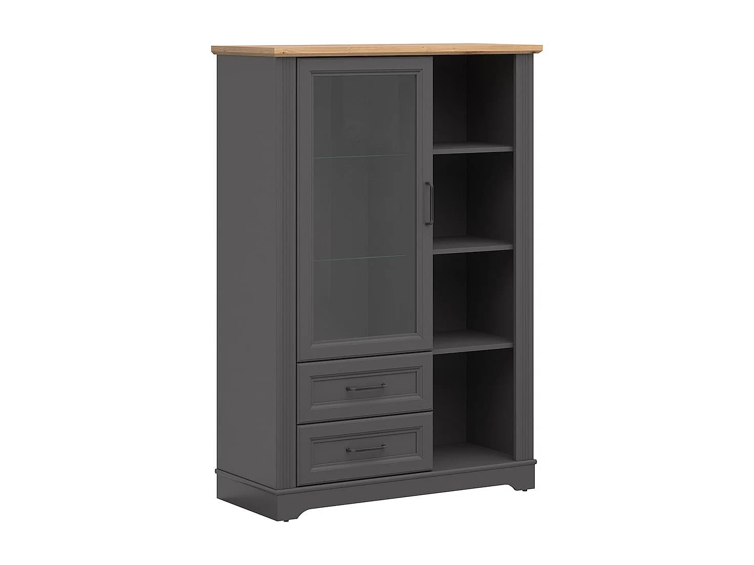 Vaisselier bas 1 porte 2 tiroirs Charlie Gris Anthracite
