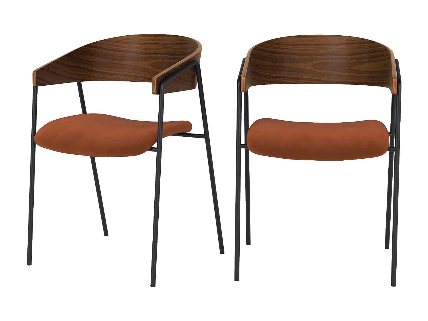 Lot de 2 chaises en velours terracotta et bois de noyer - Esmée
