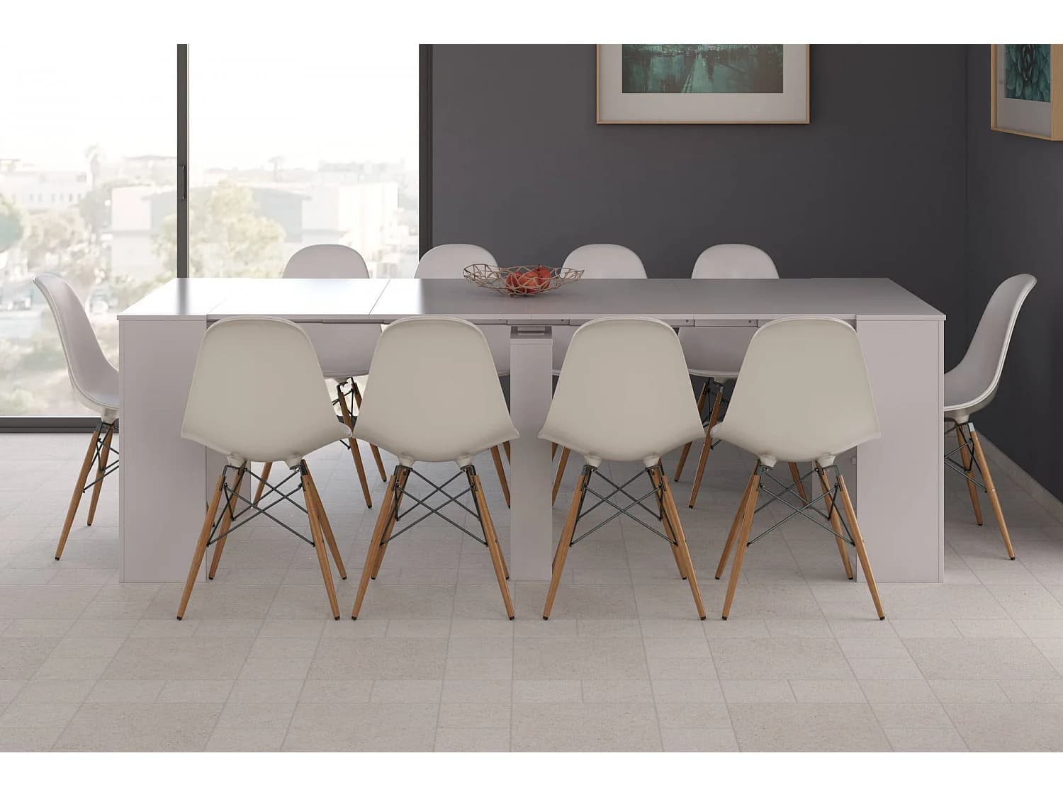 Console Diluna, Table à manger extensible, Table avec rallonges polyvalentes extensible jusqu'à 10 places, 51/237x90h78 cm, Blanc Brillant