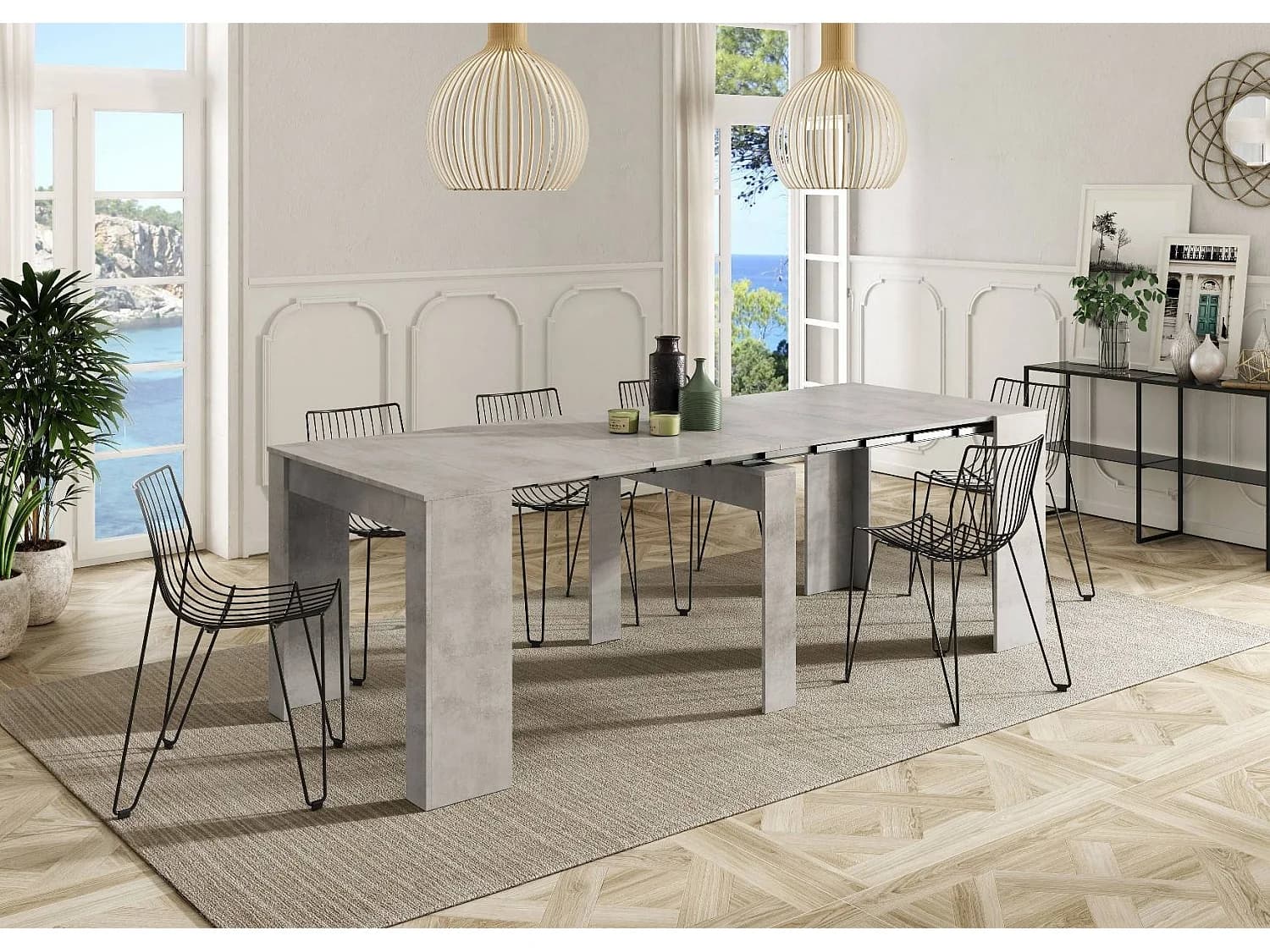 Console Diluna, Table à manger extensible, Table avec rallonges polyvalentes extensible jusqu'à 10 places, 51/237x90h78 cm, Ciment