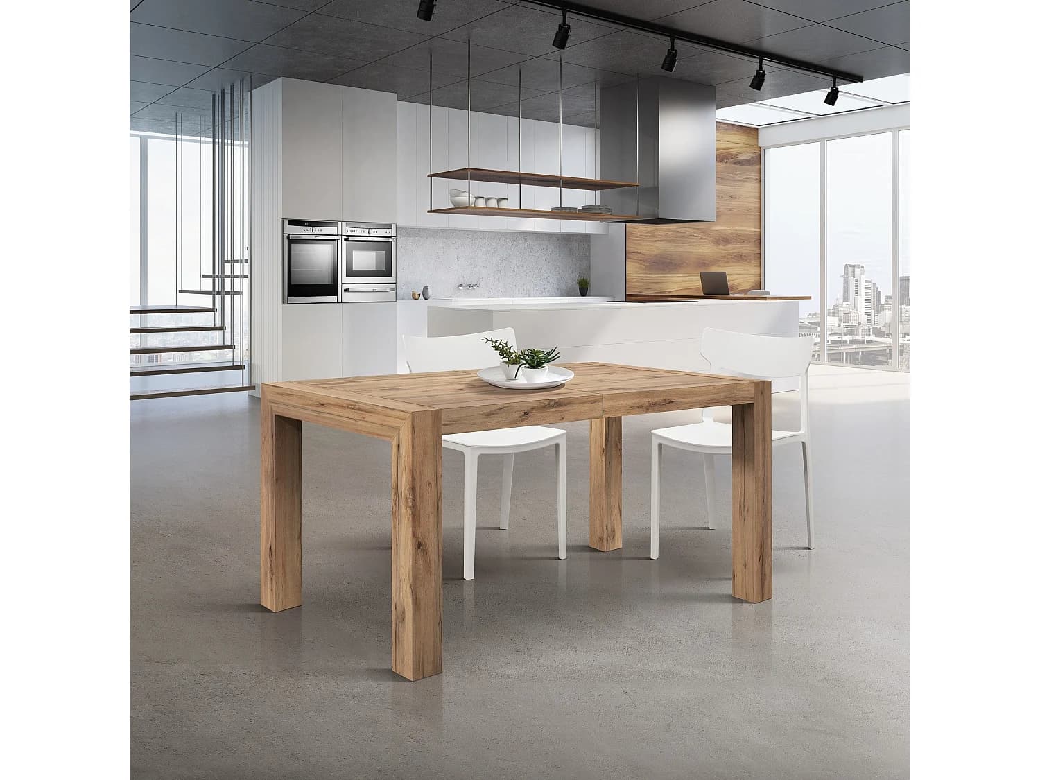 Table en bois, finition chêne rustique, ext.160x90-240x90cm - MARZAMEMI