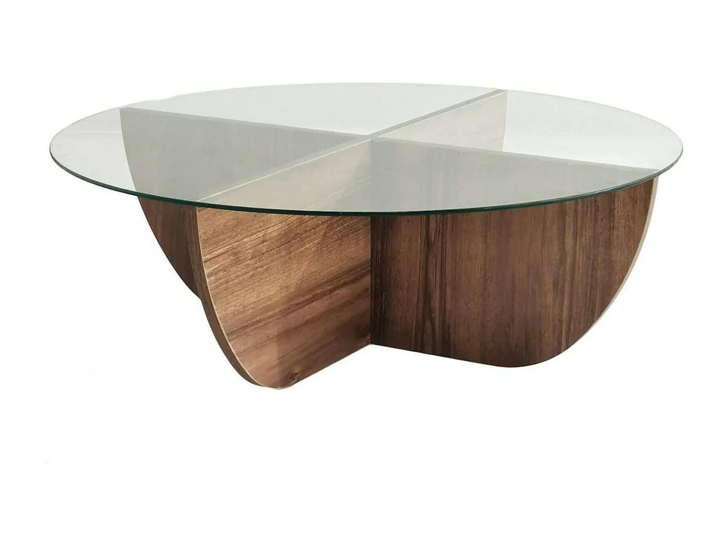 Table basse Jolanda, porte-revues, 90x90x30h cm brun noyer, forme ronde, nuance de couleur structure noyer