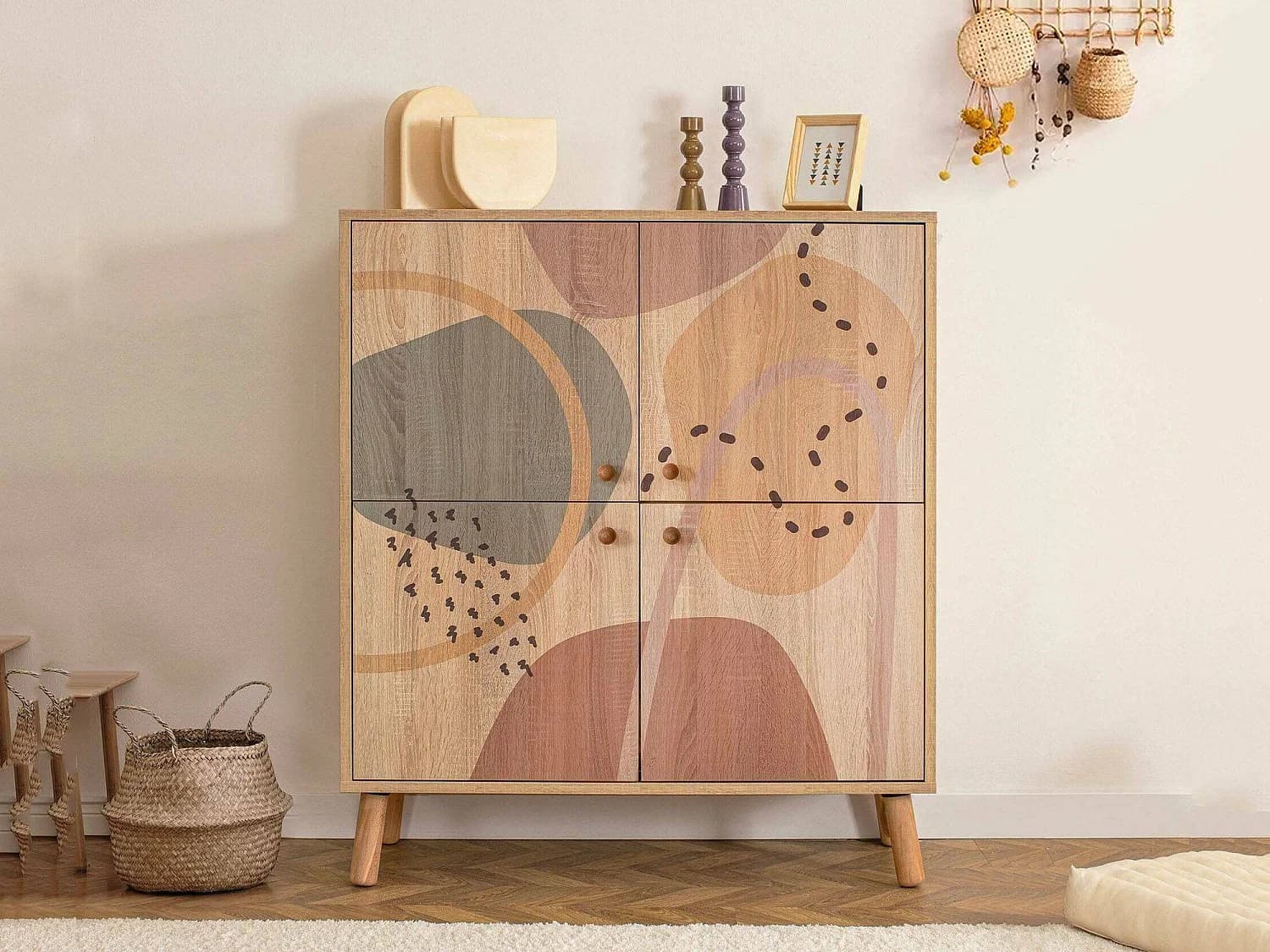 Buffet Canopo, Buffet du salon, Commode de salon, Garde-manger de cuisine, 95x36h111 cm, Multicolore