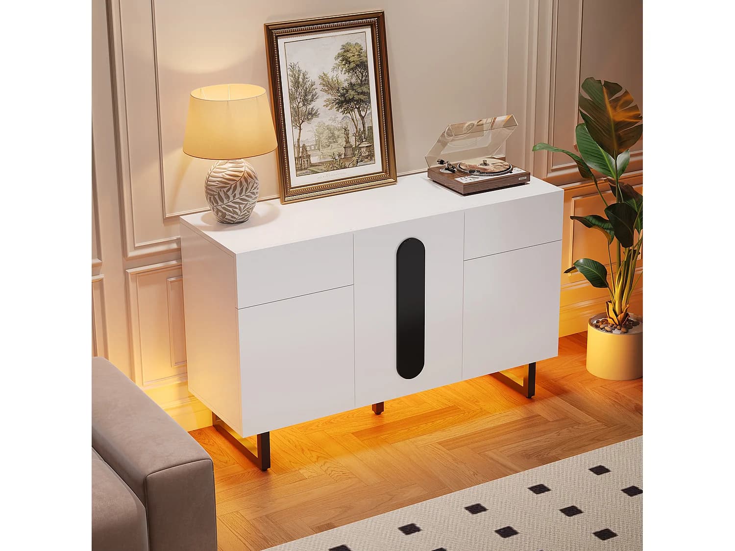 Buffet, rangements avec tiroirs et portes, bois d’ingénierie, blanc (120x40.5x75cm)