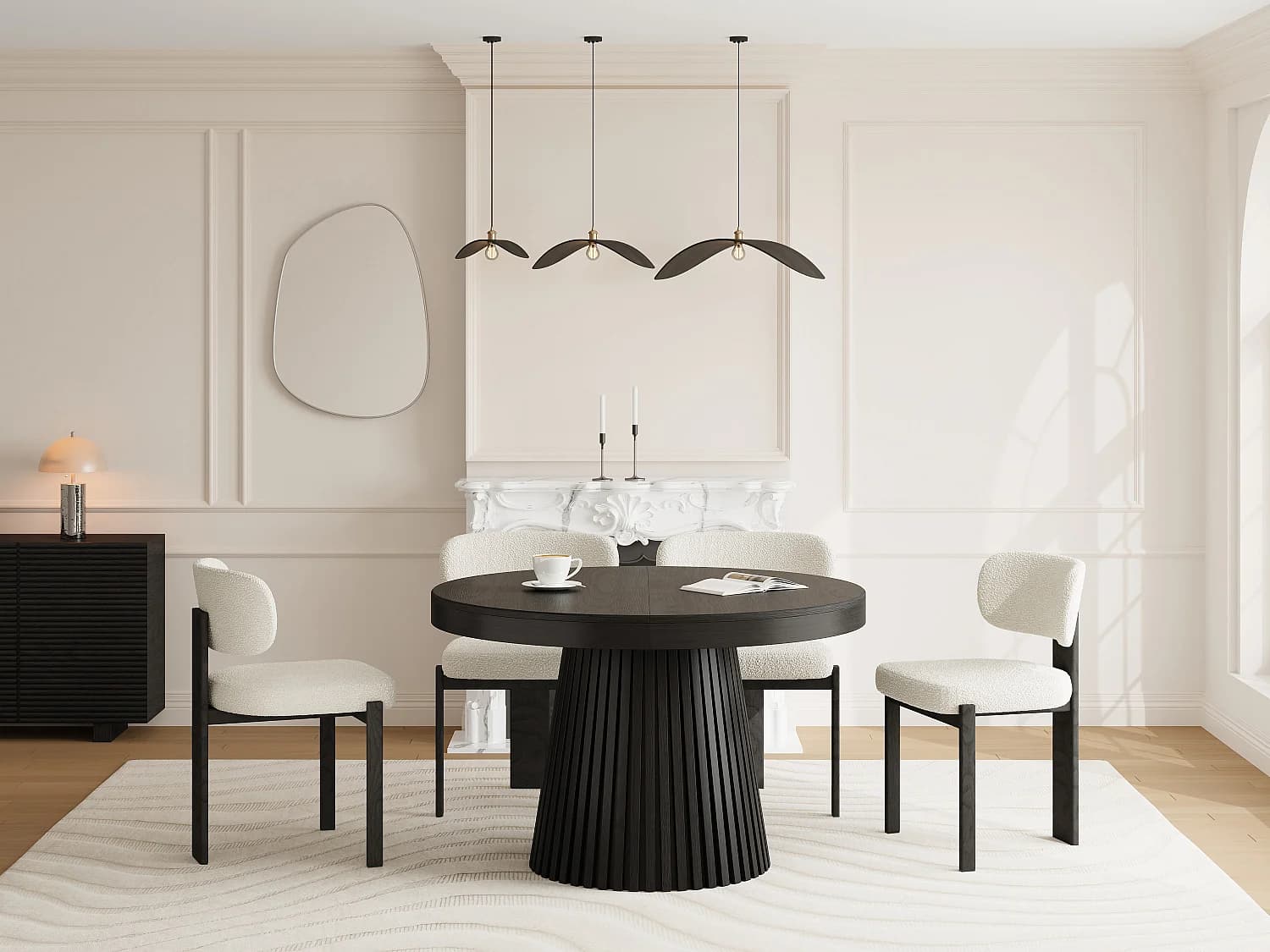 Table à manger extensible 4 à 6 personnes placage chêne - Noir - CARMIZA