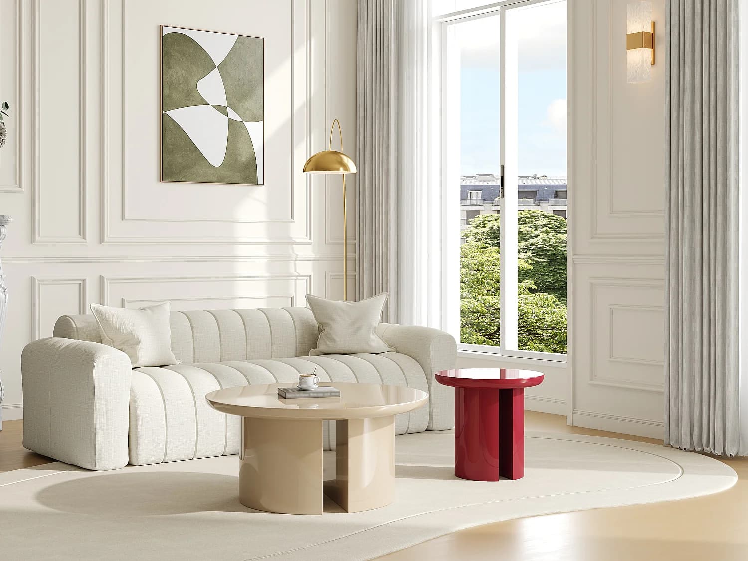 Lot de 2 tables basses en MDF - Beige et rouge laqué - DERLALI