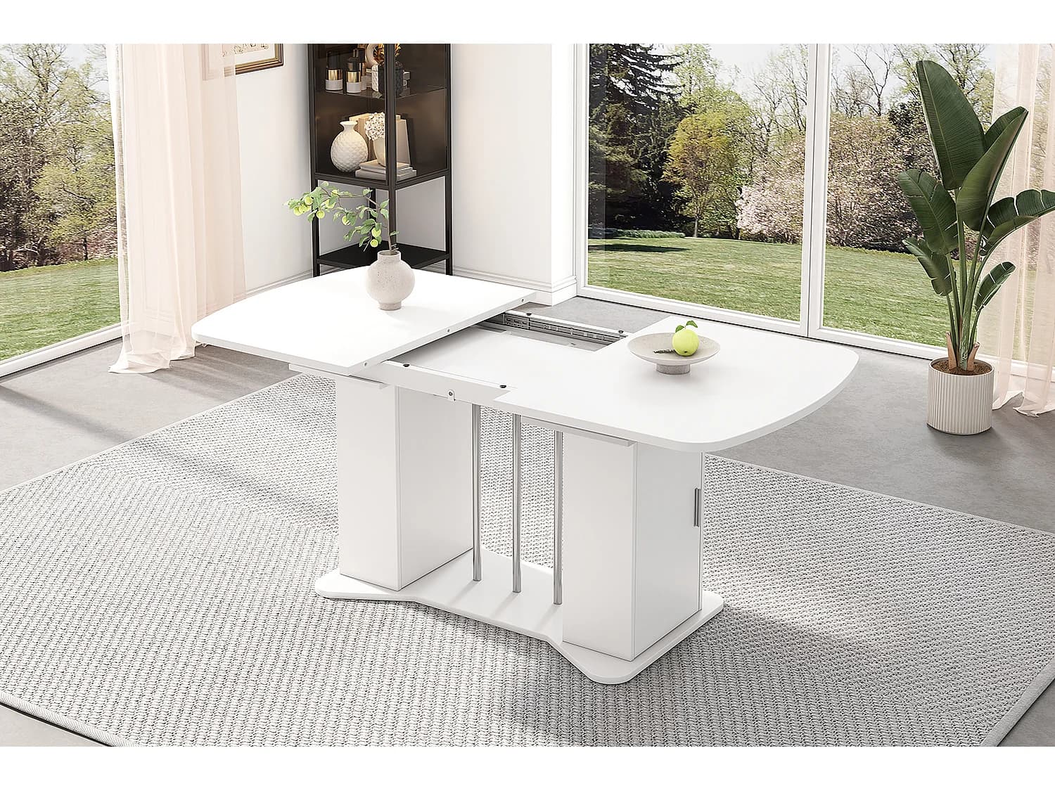 Table à manger extensible 120/160 x 80 cm pour 4 à 6 personnes avec rangement - Blanc