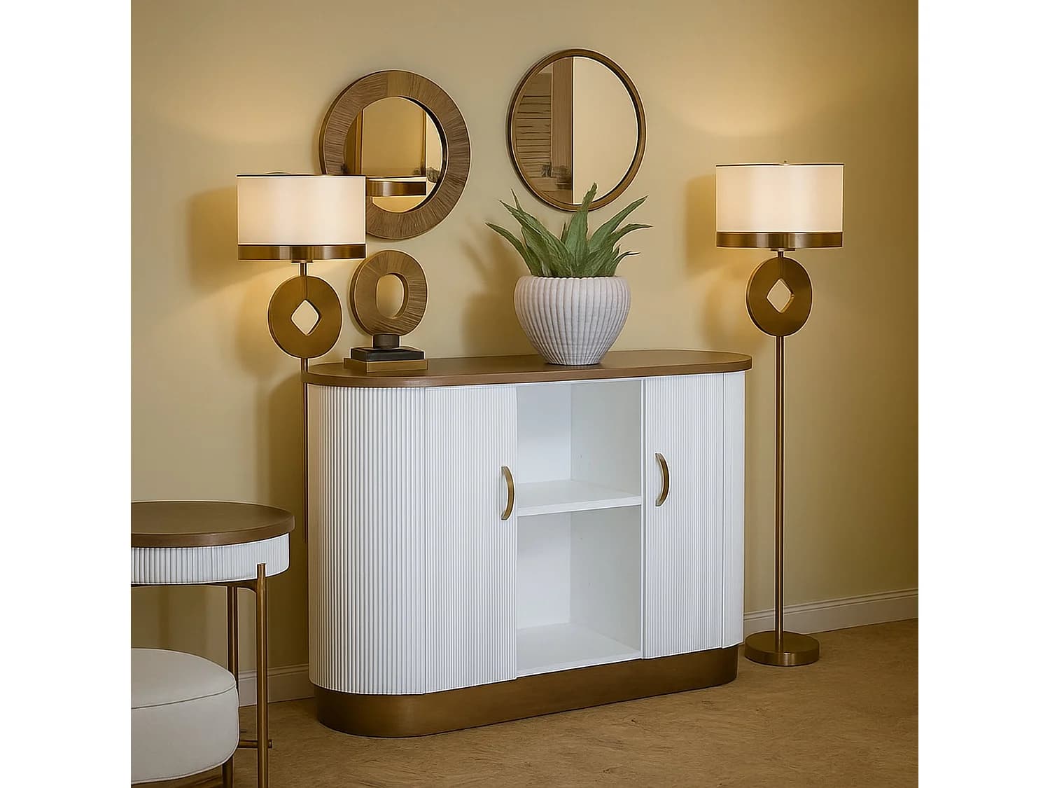 Buffet Ferrule, Buffet du salon, Commode de salon, Garde-manger de cuisine, 121x41 h90 cm, Blanc et marron