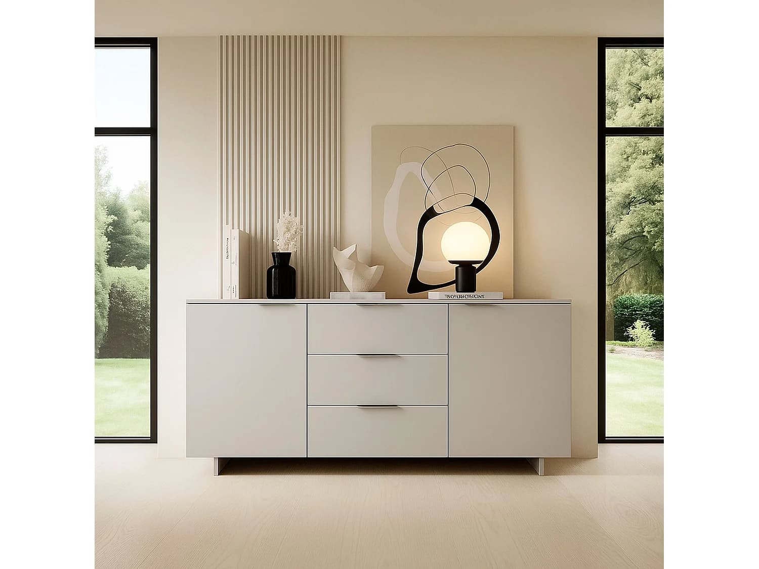 Buffet Barcelos, 2 Étagères, 41,5x180x90h cm Beige, Bahut