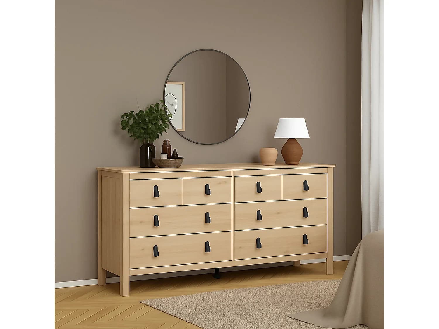 Buffet Dsanton, Buffet du salon, Commode de salon, Garde-manger de cuisine, 160x38 h80 cm, Chêne clair