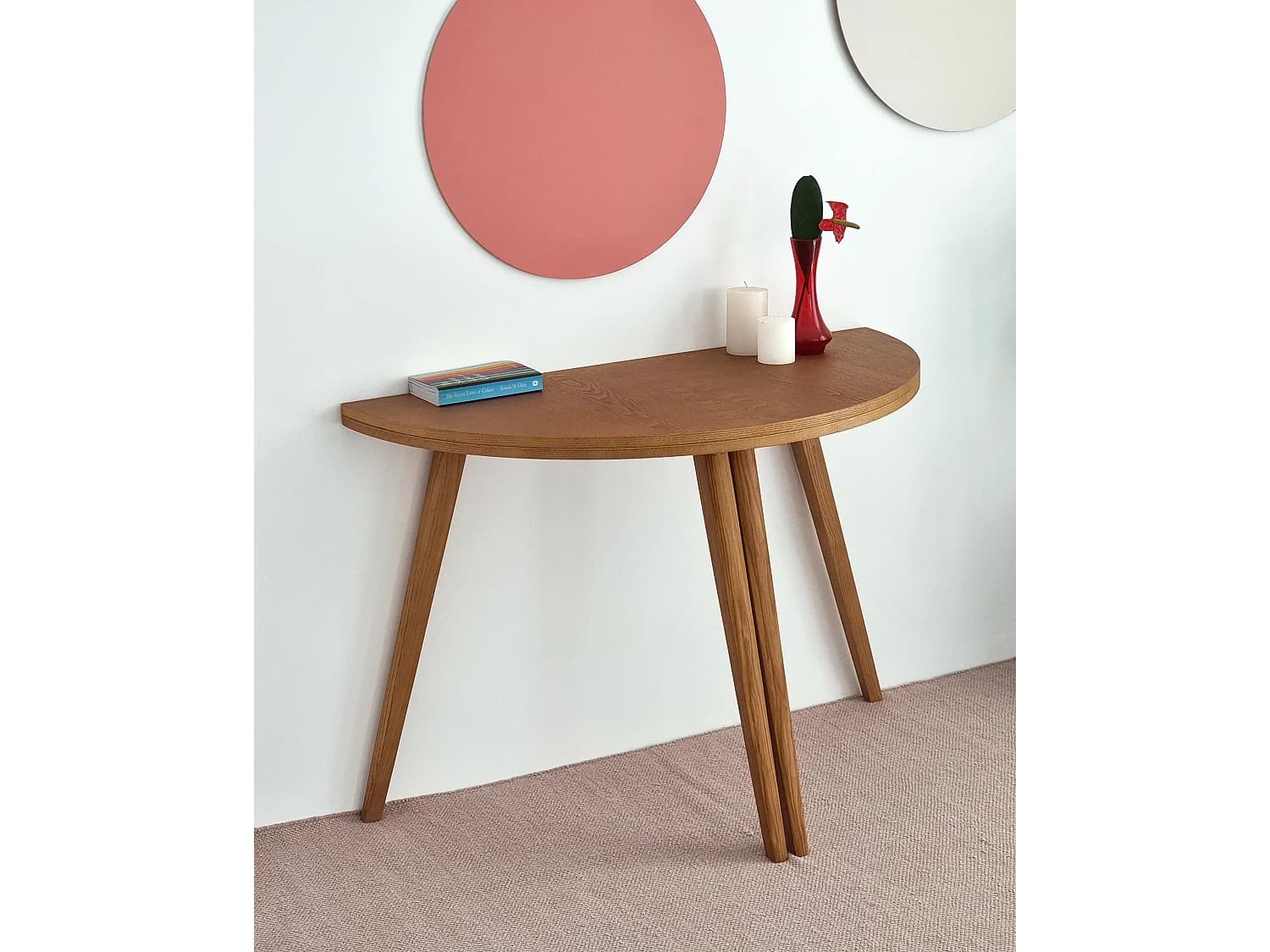 Table de salle à manger demi-ronde extensible 120 cm Mawi Chêne