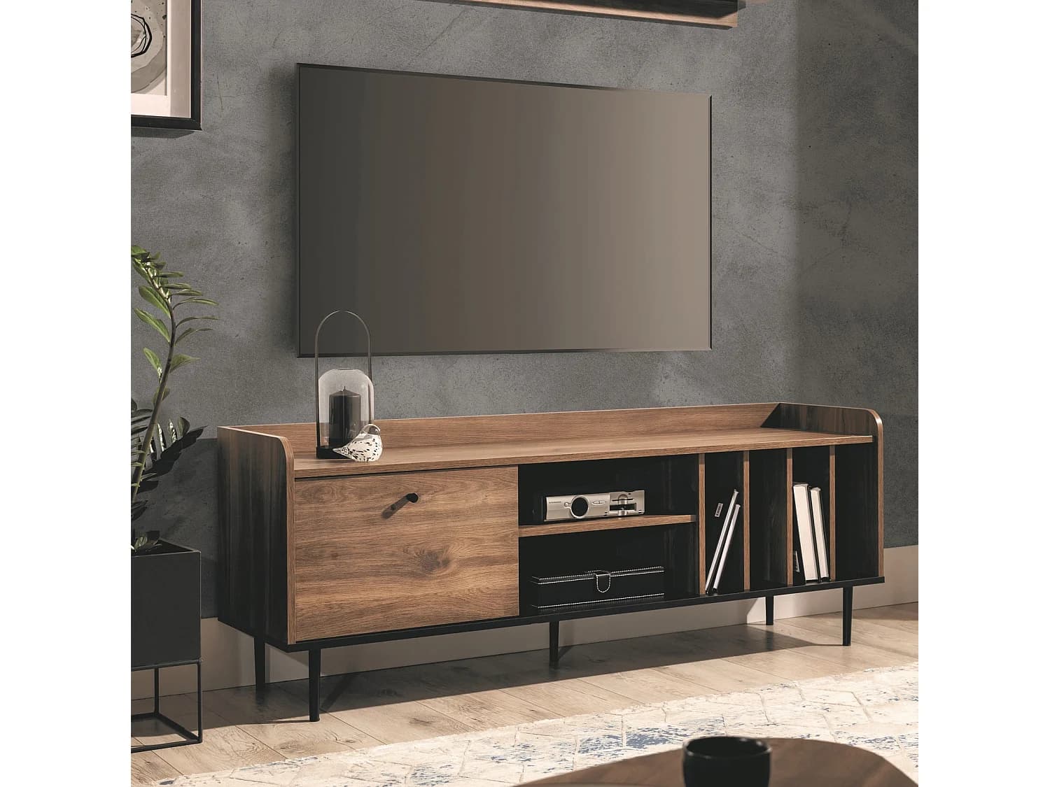 Meuble TV Nero 150 cm - niche vinyles Brandy Castello