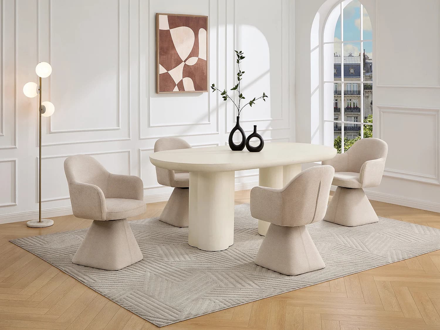 Lot de 2 chaises pivotantes avec accoudoirs en tissu - Beige - VALYRA