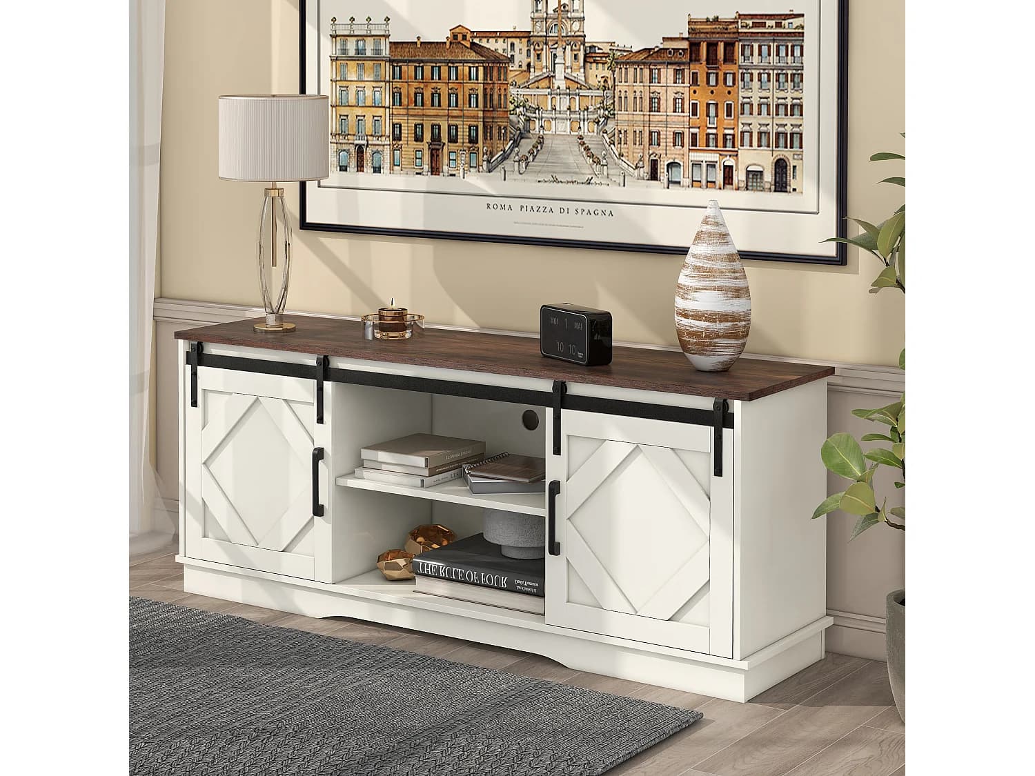 Meuble TV avec 2 portes coulissantes - Étagères réglables 150 x 40 x 60 cm - Blanc