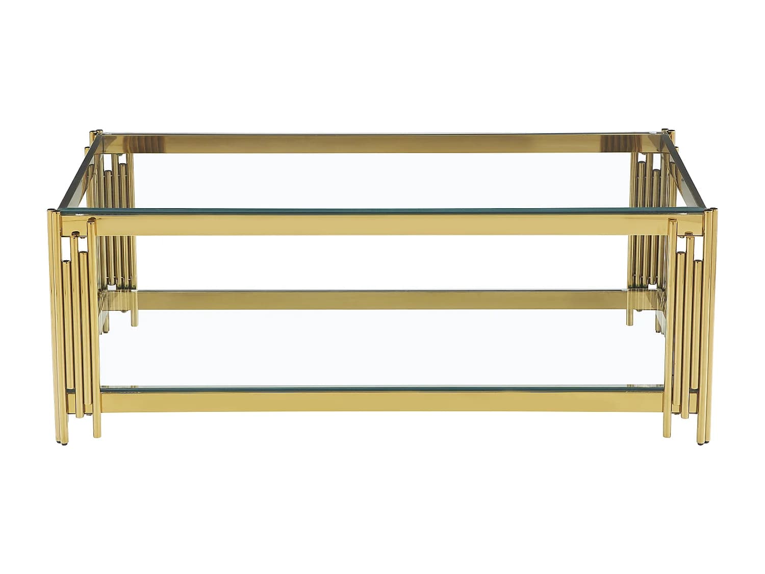 Table Basse FLUTE Rectangle Double Plateau Verre Trempé Transparent Structure Gold 120x60x45cm