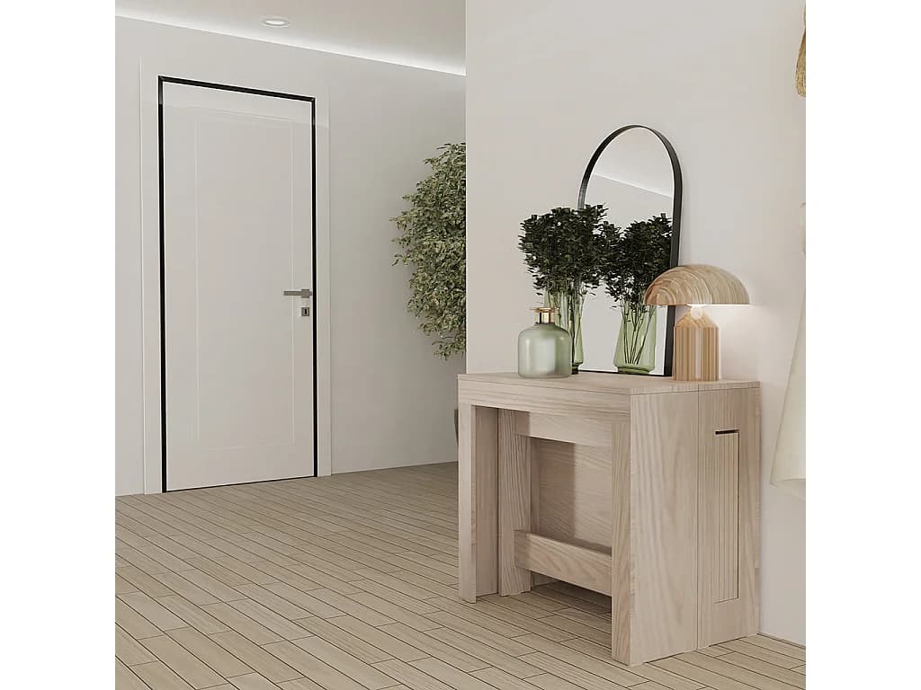 LAURA - Console en bois clair, extensible de 51,6 cm à 3 mètres - rallonges intégrées - jusqu’à 12 personnes - Livraison gratuite