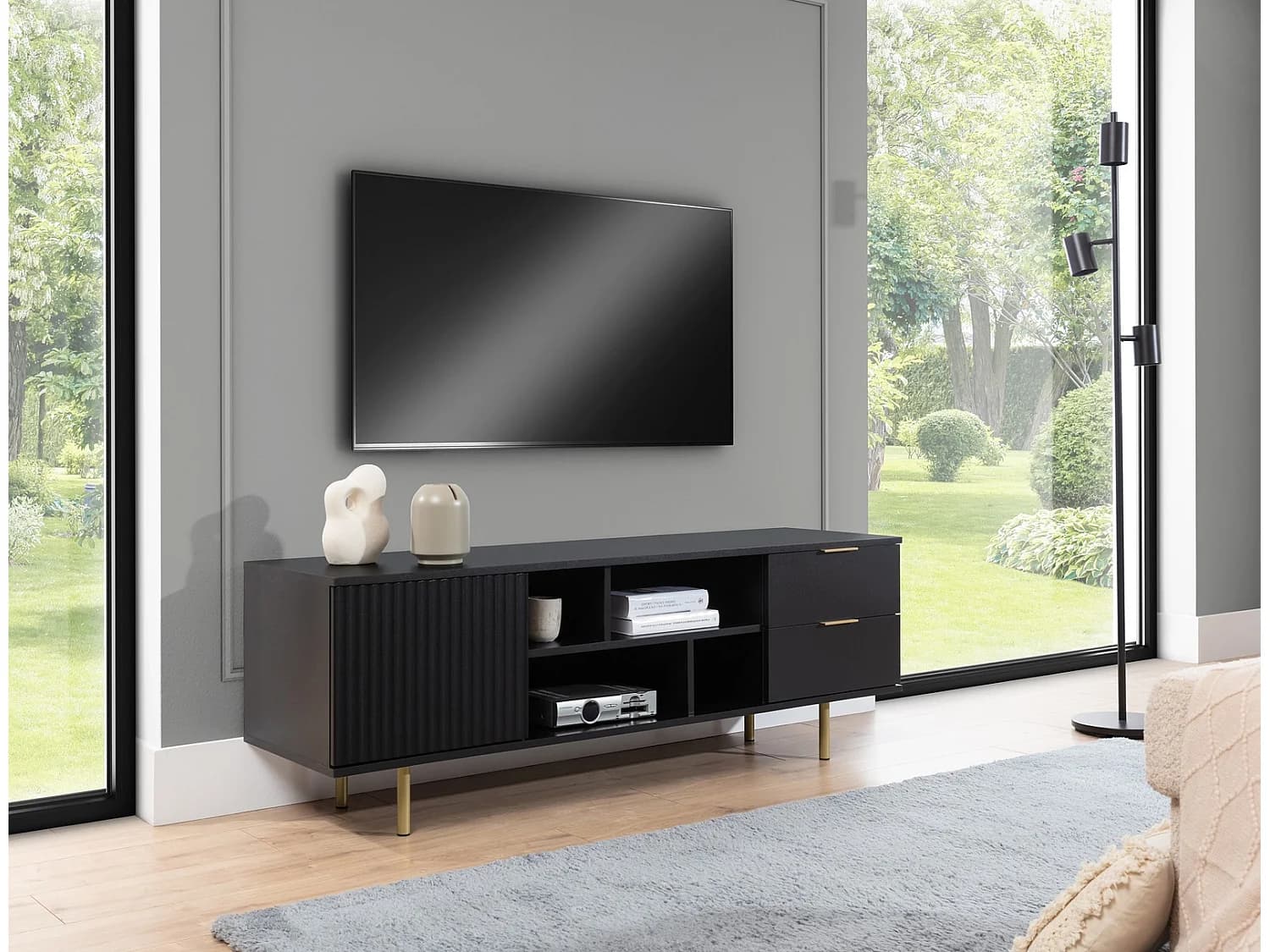 Meuble TV 150 cm Nubia - Noir et Or