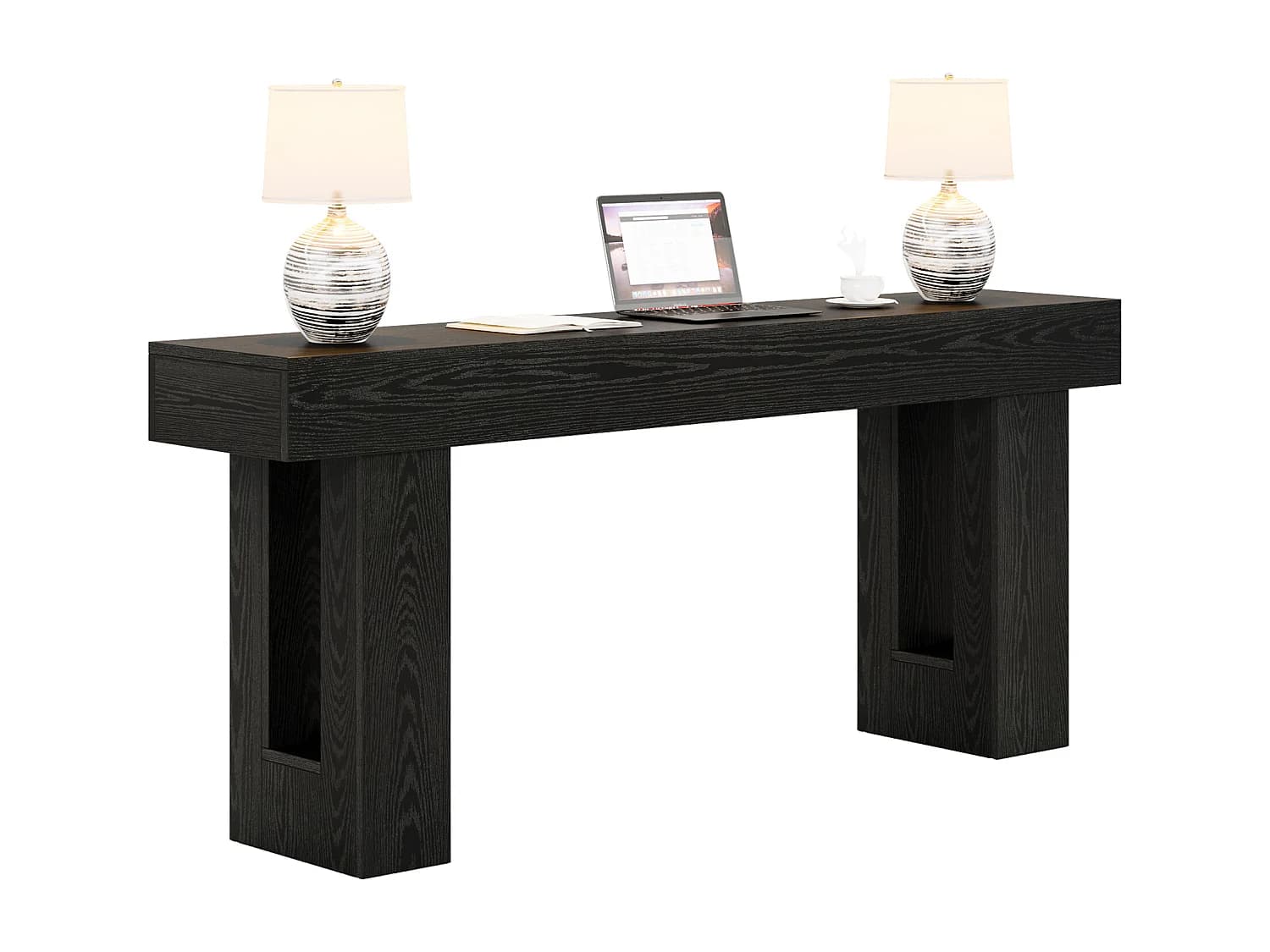 Console rectangulaire en bois de style campagnard, 160 cm, idéale pour l'entrée, le couloir et le salon (noire).