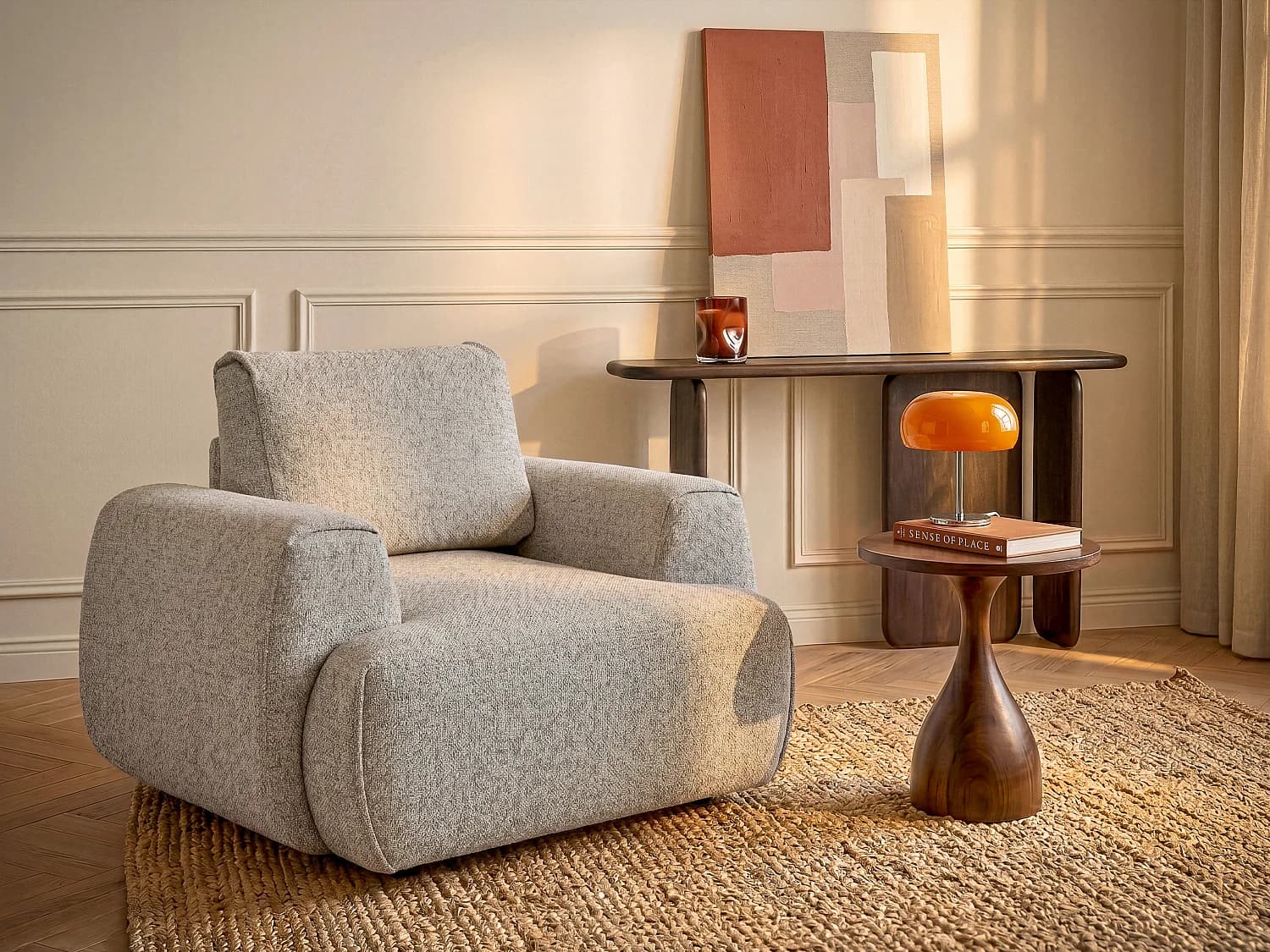 Fauteuil en tissu chiné gris clair MONELIA