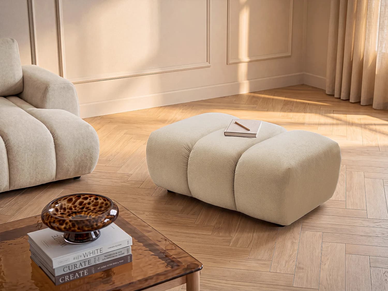 Pouf en tissu beige FRIDORA