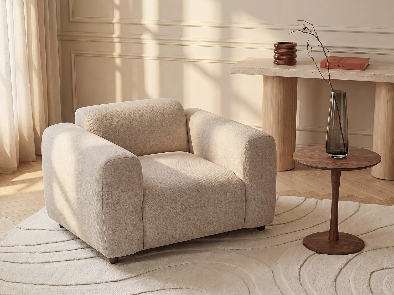 Fauteuil en tissu beige POGNI de Maison Céphy