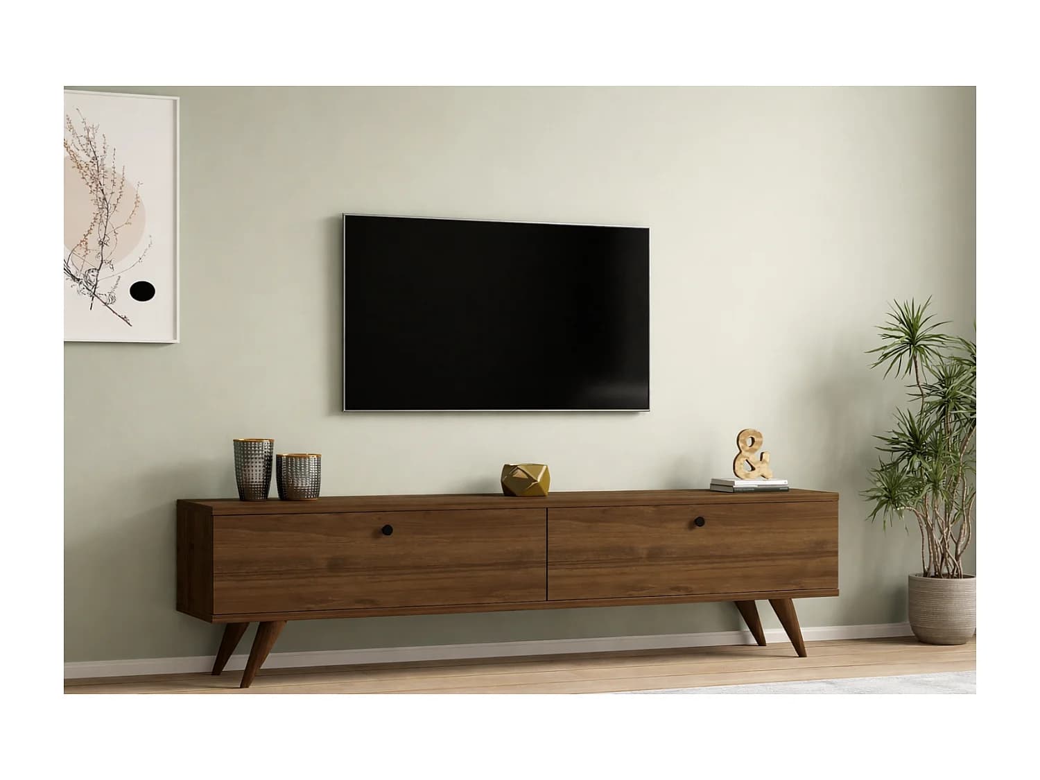 Meuble TV 160cm avec deux placards noyer POLY