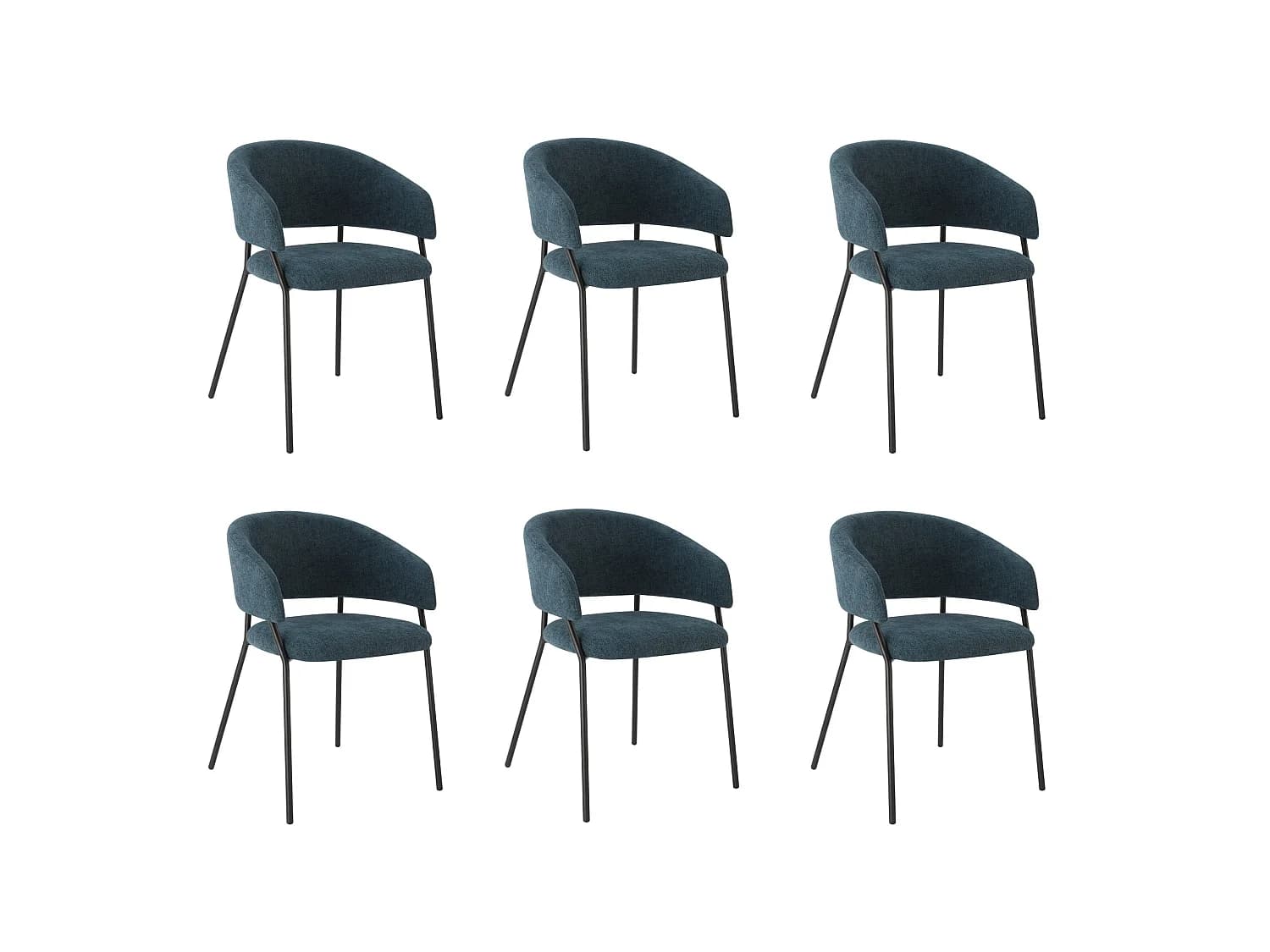 Lot de 6 Chaises de Salle à Manger, Pieds en Métal, Avec Dossier, Style Industriel bleu foncé