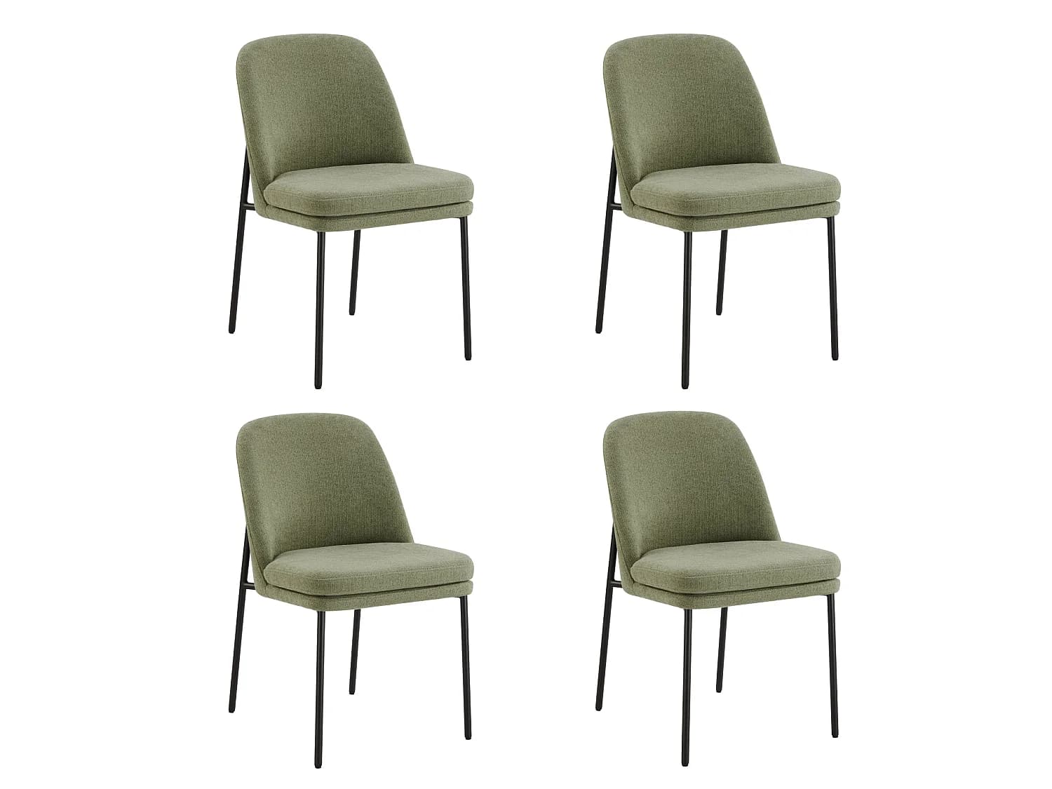 Lot de 4 Chaises de Salle à Manger, Pieds en Métal, Avec Dossier, Style Moderne Vert