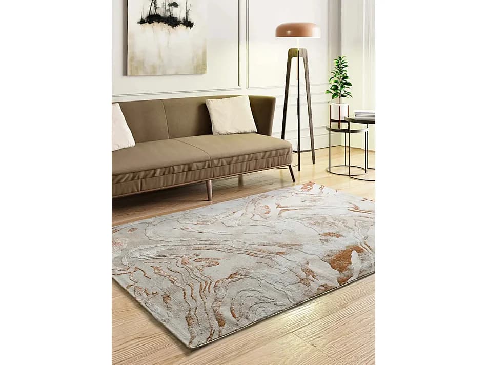 Tapis intérieur - abstrait avec relief - beige / rouille - 192 x 290 cm - KEOPS