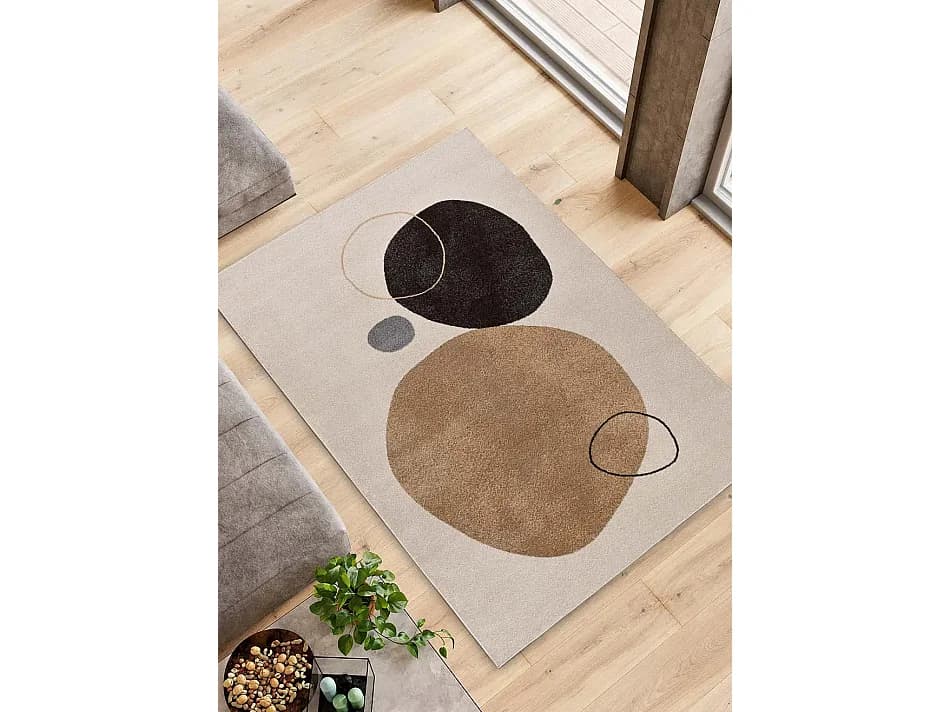 Tapis intérieur - formes organiques - beige / noir - 160 x 230 cm - LESSIA