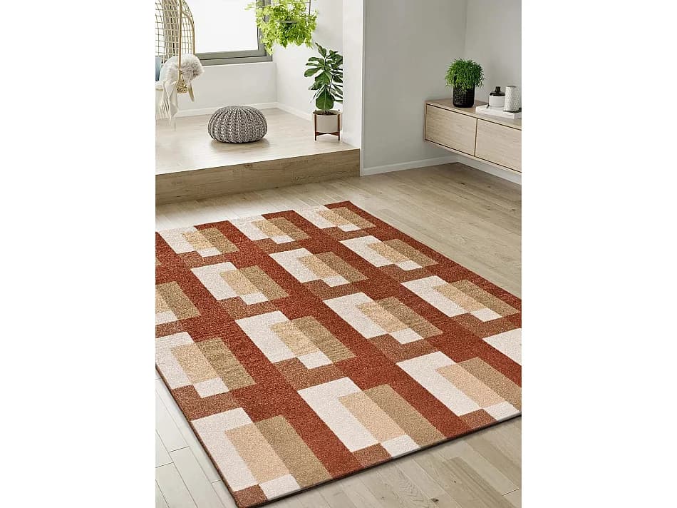 Tapis intérieur - géométrique - rouille / beige - 160 x 230 cm - ASTRA