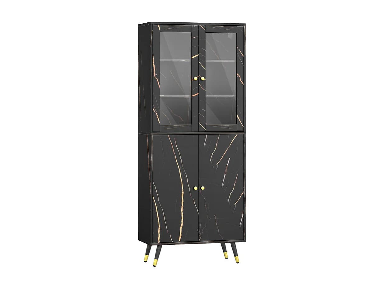 Bibliothèque vitrine avec portes vitrées LOBOS effet marbre noir