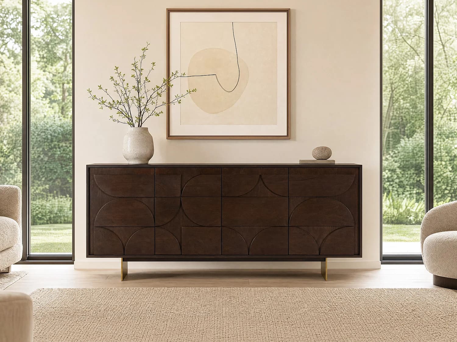 Buffet avec 4 portes en bois d'acacia - Naturel foncé - IZMELA